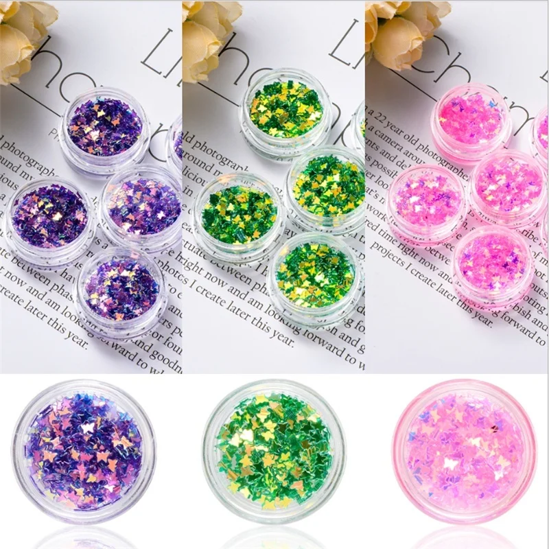 6 шт./компл. зеркальные Блестящие бабочки для ногтей блестки украшения Смешанные