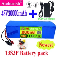 2021 new 48v 30ah 30000mah battery pack 13s3p 1000w high power battery ebike electric bicycle scooter with t plug54 6v charger
