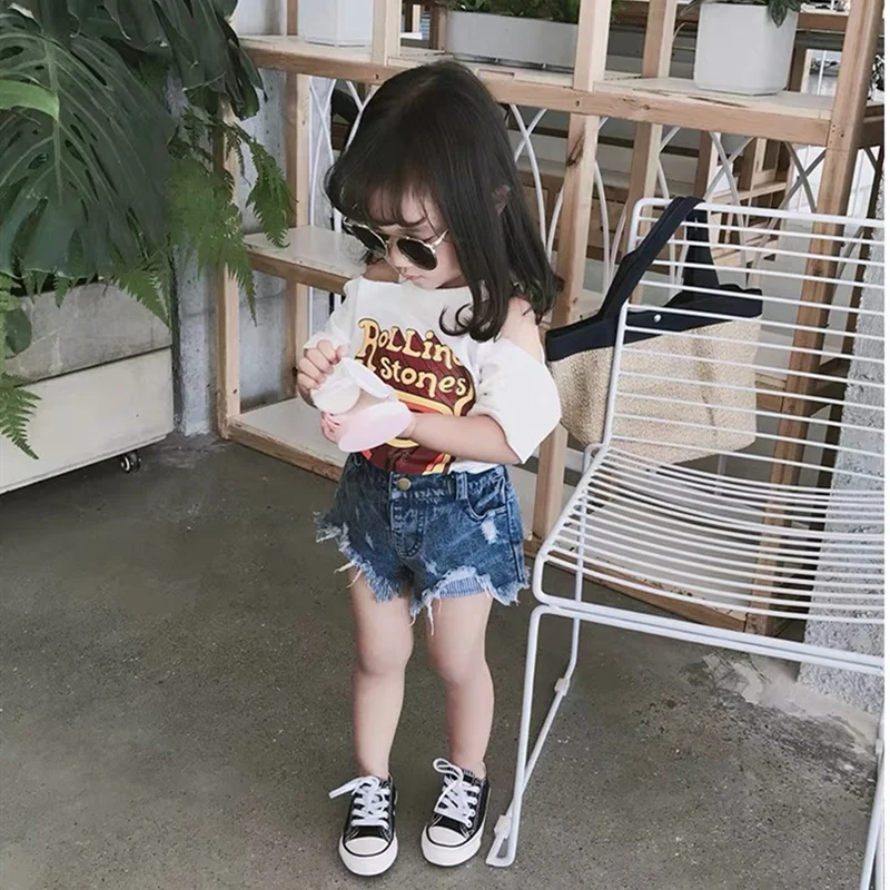 Джинсовые шорты для девочек 2-7 лет рваные штаны из денима с карманами и бахромой