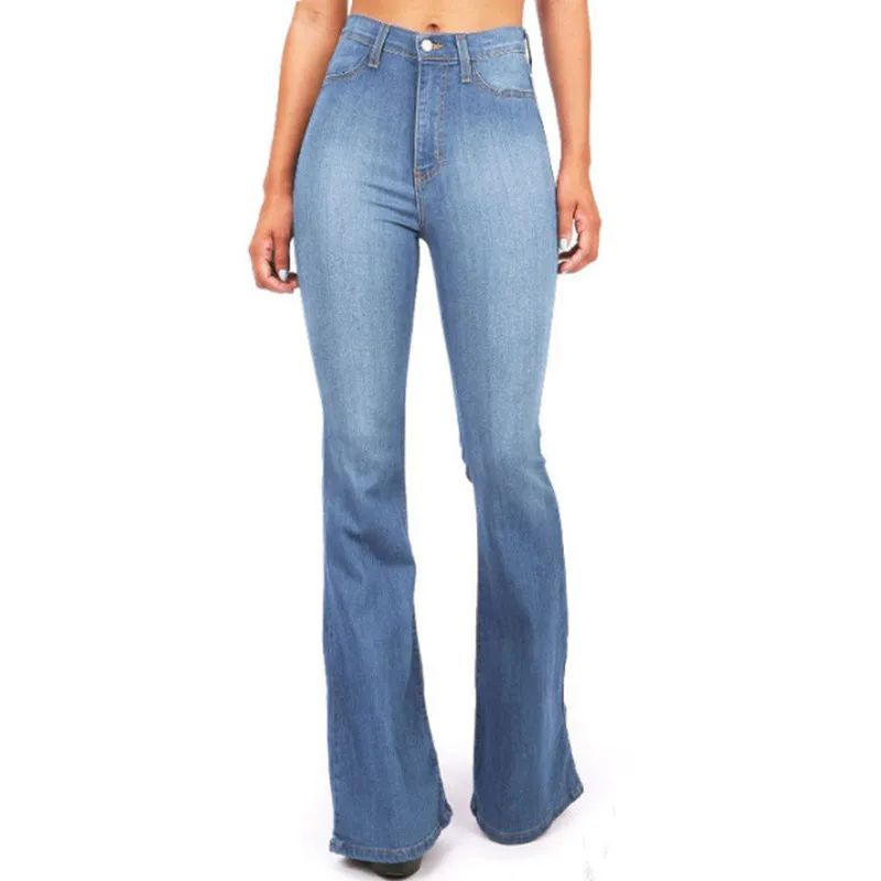 

Женские джинсы в европейском и американском стиле, облегающие брюки-клеш с эффектом потертости, женские эластичные джинсы с высокой талией,...