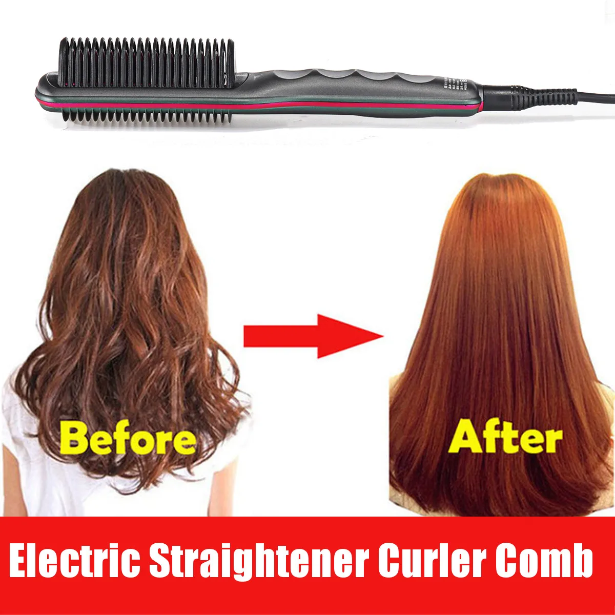 

2 IN 1 Hair Dryer Quick Heated Brush Electric Blow Dryer PTC Heating 3 Temperature Hair Straightener Curler Comb Styling Tool