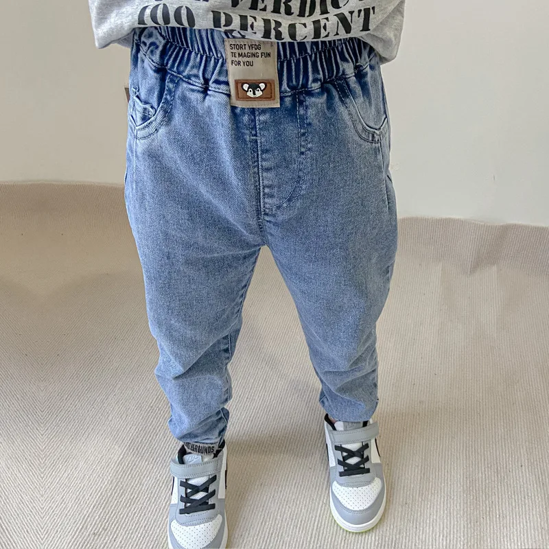 Джинсы с эластичным поясом для мальчиков 1-8 лет детская одежда буквенным принтом