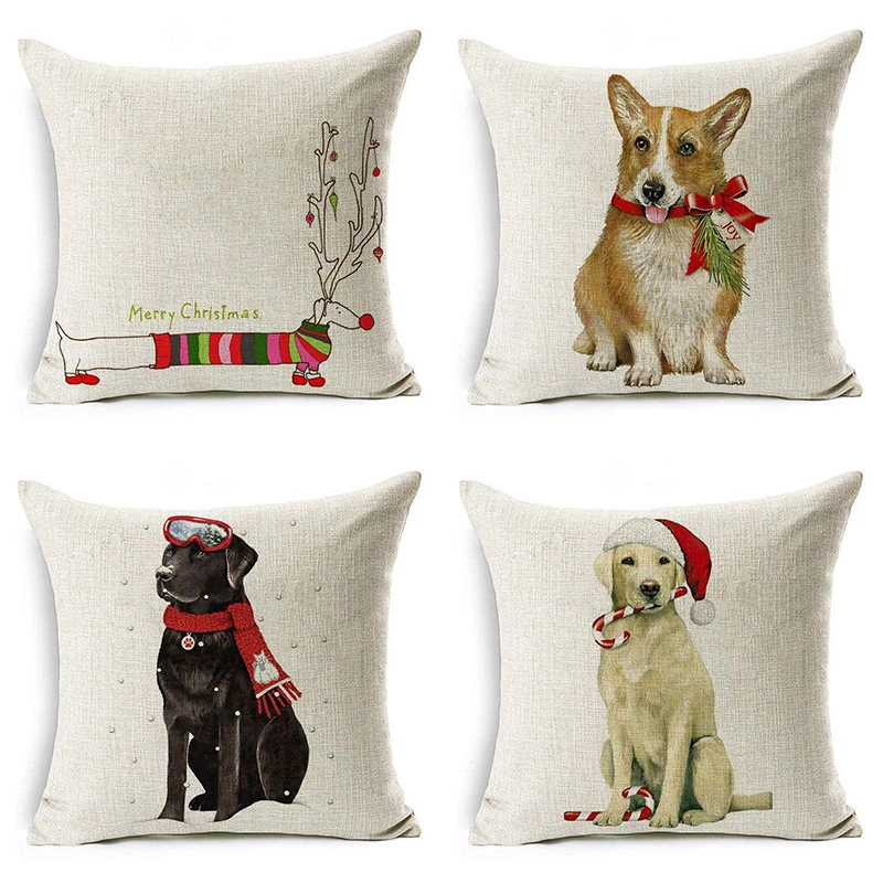 

Home Decoration Santa Claus Christmas Tree New Year Christmas Gift Sofa Throw Xmas Pillow Case Cotton Linen Elk Cushion Cover