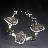 gemstonefactory jewelry big promotion single unique 925 silver ammonite fossils peridot lady women charm bracelet 21cm 20213278