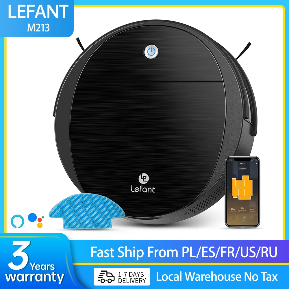 

Lefant M213 Small Robot Vacuum Cleaner and Mop 2000Pa Suction Quiet Slim Self-Charging Ideal For Pet Hair Carpets Hard Floors