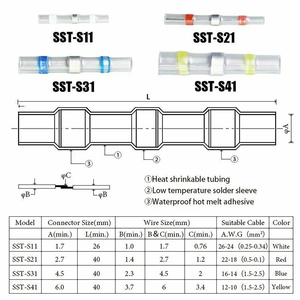 

Solder Seal Wire Connectors Heat Shrink Crimp Solder Butt Connectors Solder Connector Kit Automotive Marine Insulated