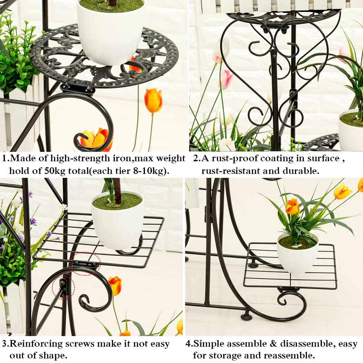 

4 Tier Simple Plant Stand Display Shelf Flower Pot Holder Display Home Decor Garden Indoor Outdoor Balcony Flower Storage Rack