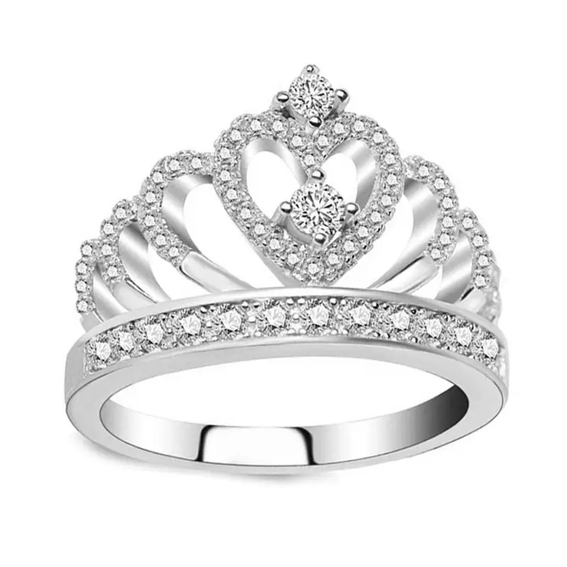 SILVER Женские Модные ювелирные изделия Серебряная Хрустальная корона Сердце Циркон кольцо для женские украшения подарок - Цвет основного камня: SILVER