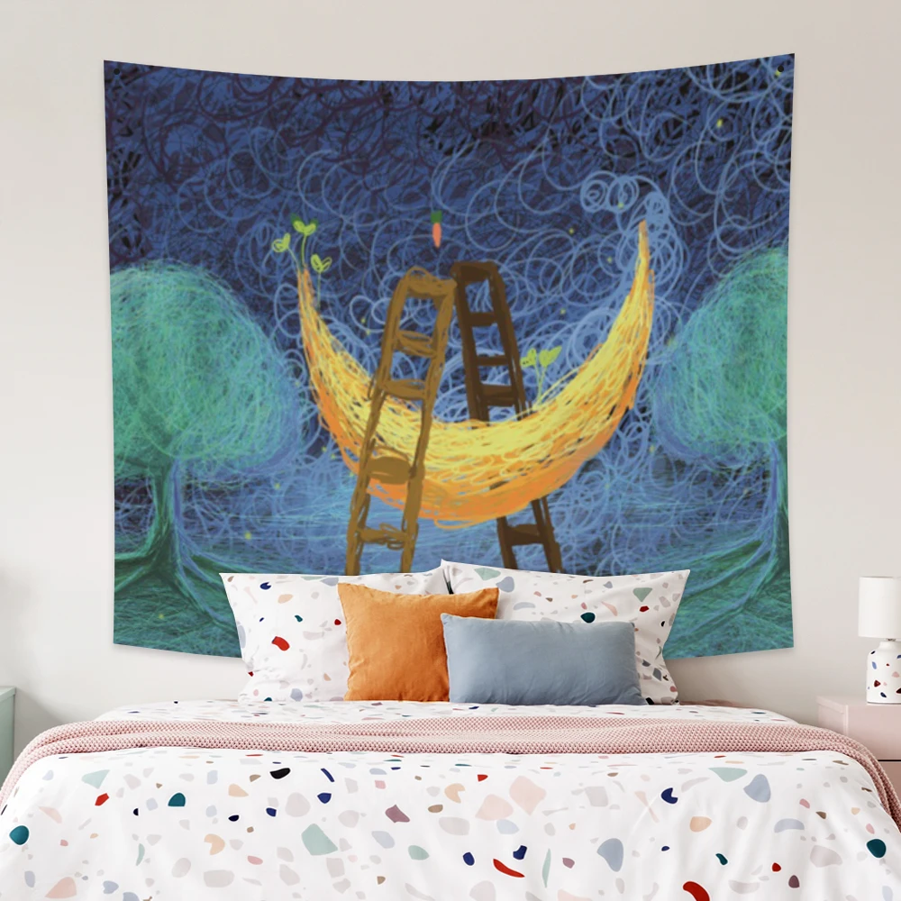 

Laeacco Fashion Tapestry Dreamy Moon Ladder Clouds Wall Hangings Chart Bedside Room Festival Wedding Restaurant Shop College