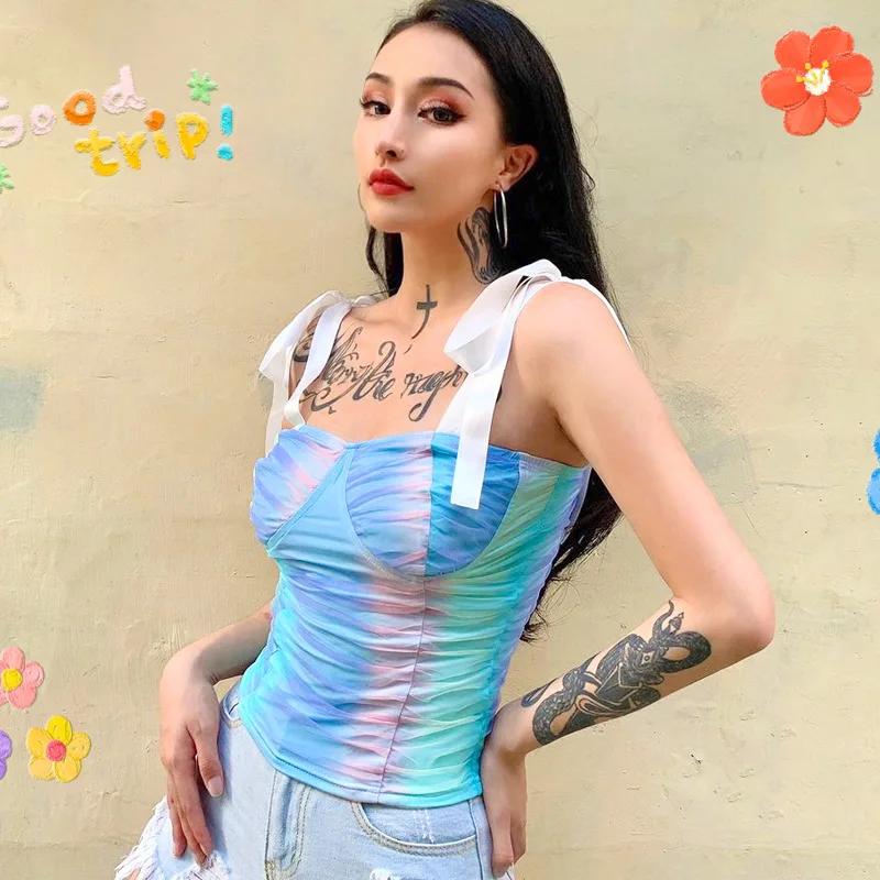 Сексуальный Бюстье Топ корсет без рукавов бандаж на шнуровке Красочные галстук