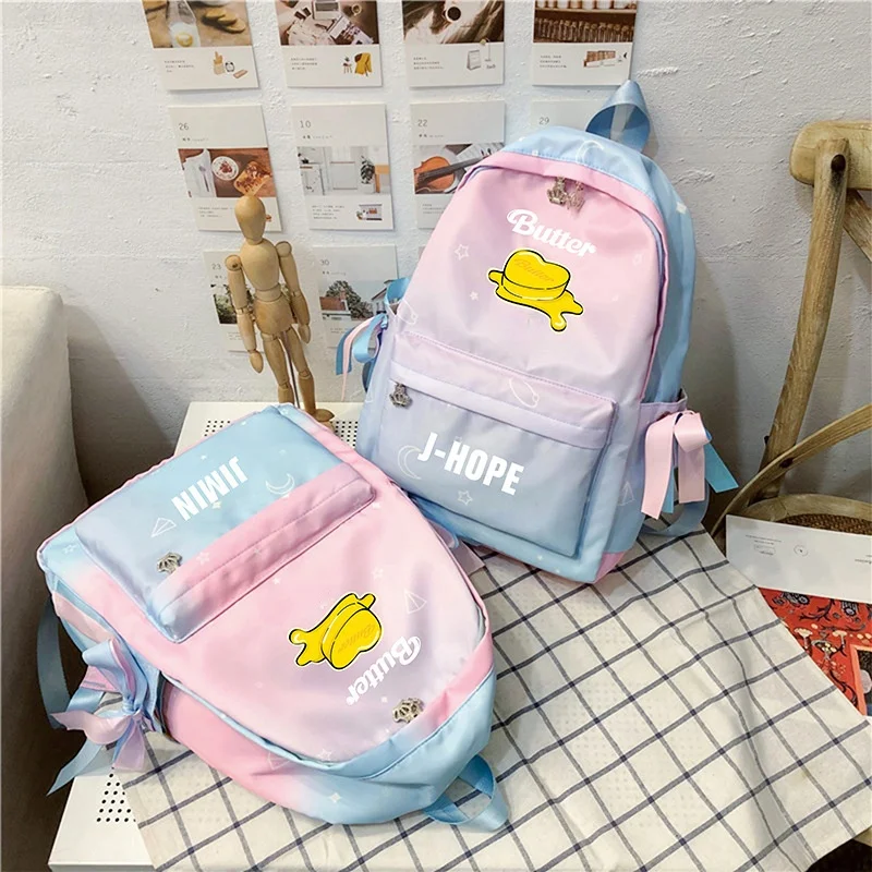 

Новый рюкзак Bangtan, розовый синий сливочный рюкзак Jung Kook RM Jin Suga J-hope Jimin V Bag Рюкзак Kpop