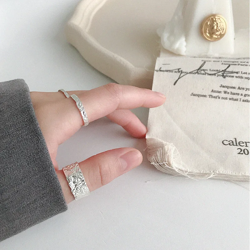 

GOMAYA Genuine 925 Sterling Silver Rings For Women Irregular Simple Opening Adjustable Golden Ring Vintage Punk Fine Jewelry