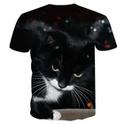 Футболка с 3d-рисунком черного кота для мужчин и женщин, топ с графическим рисунком животных, Повседневная рубашка с круглым вырезом в стиле Харадзюку, лето