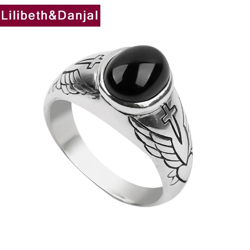 

Женское и мужское кольцо из серебра 925 пробы с черным агатом