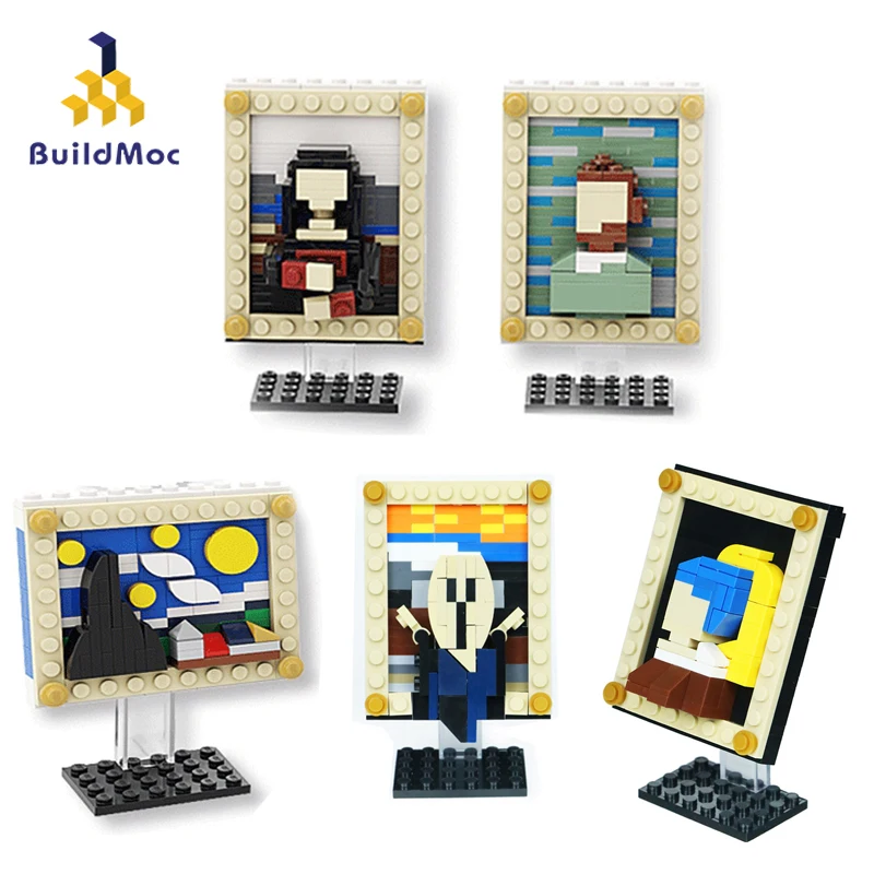

MOC Ideas пиксельное искусство 3D Рисование кирпичей всемирно известные фигуры картины-Автопортрет Ван Гога строительные блоки декоративные иг...