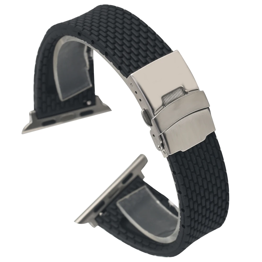 Classic Black Waterproof 38/42MM Watch Band for Apple series 2/3/4 Generation Strap Durable Silicon Replacement | Наручные часы