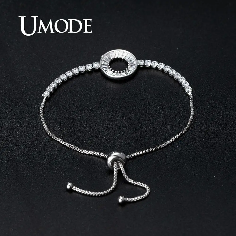 UMODE полые круглые теннисные браслеты для женщин регулируемые и прозрачный циркон