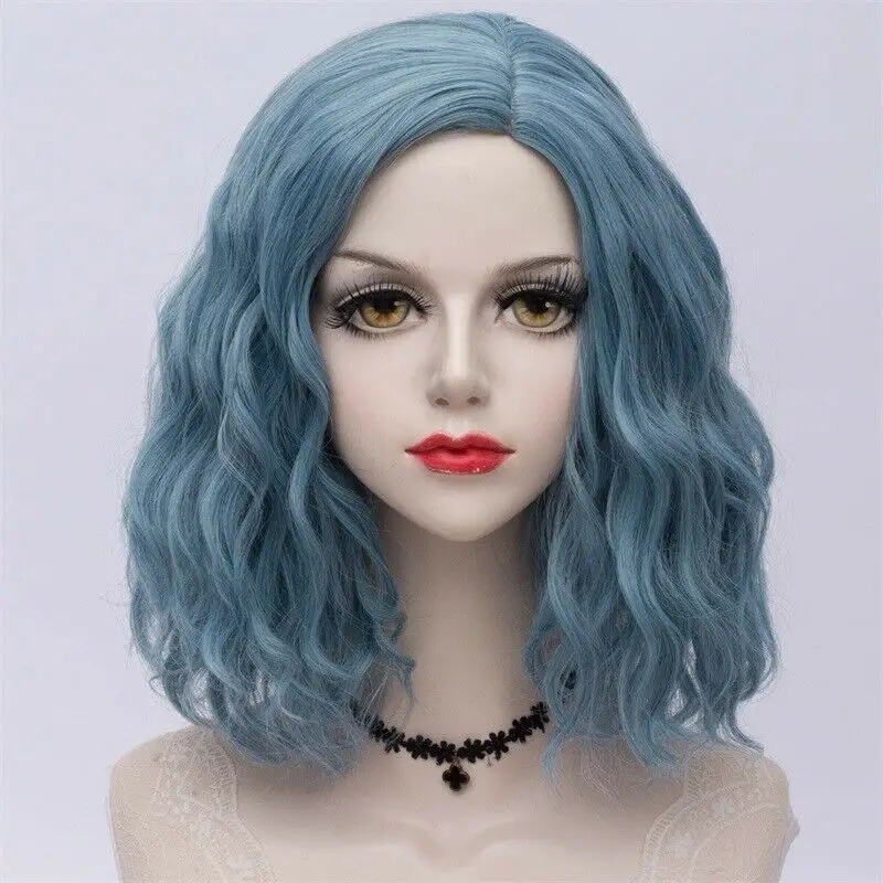 blue wig 27 стиль радуги многоцветные Хэллоуин 35 см вьющиеся синтетические парик Лолита Средний Омбре вечерние Косплей - Цвет: blue wig