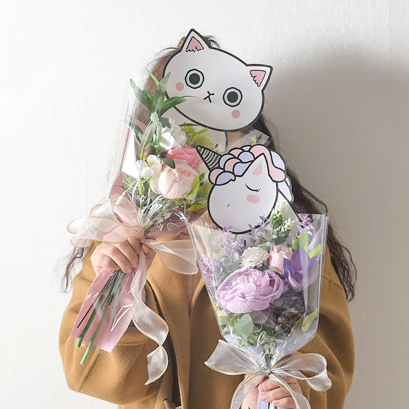 Cartoon Single Flower Rose Box Bouquet Wrapping Paper PVC Triangular Boxes - 20pcs image 4