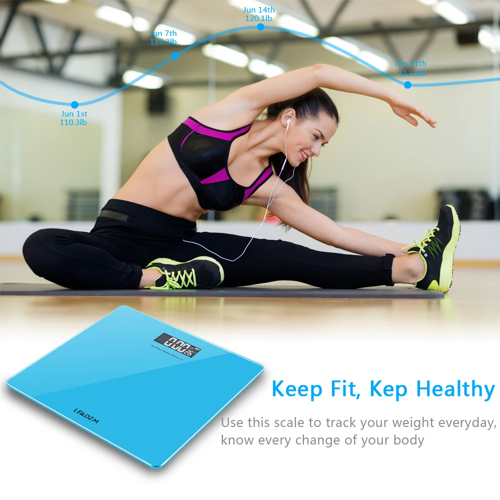 

LEADZM 30cm 180Kg/50g Personal Weighing Bathroom Scale Blue Unit Switchable BV789