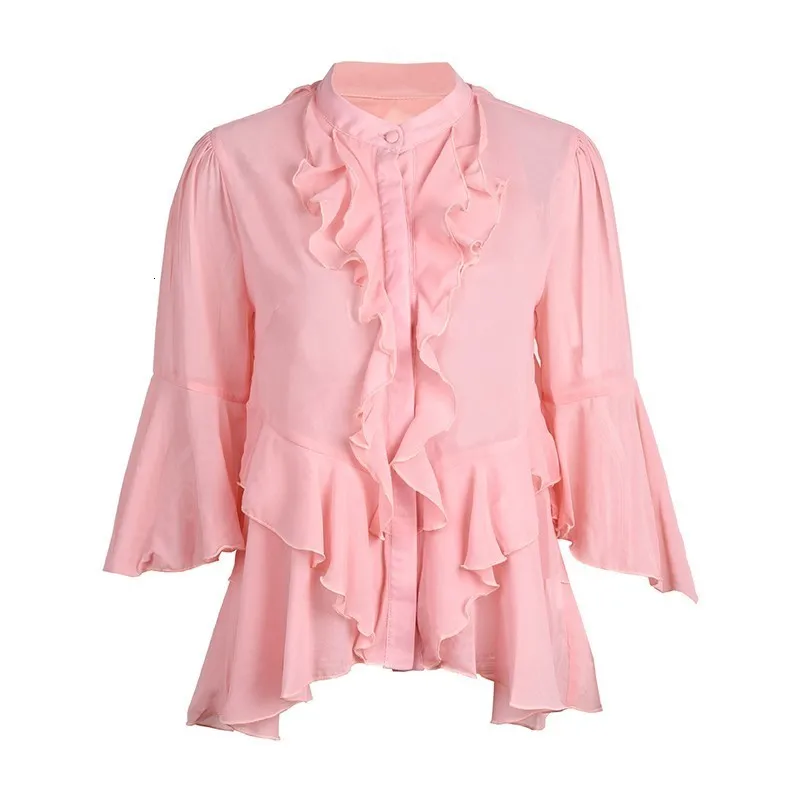 CHICEVER летняя Милая Лоскутная неровная розовая Женская блузка с оборками