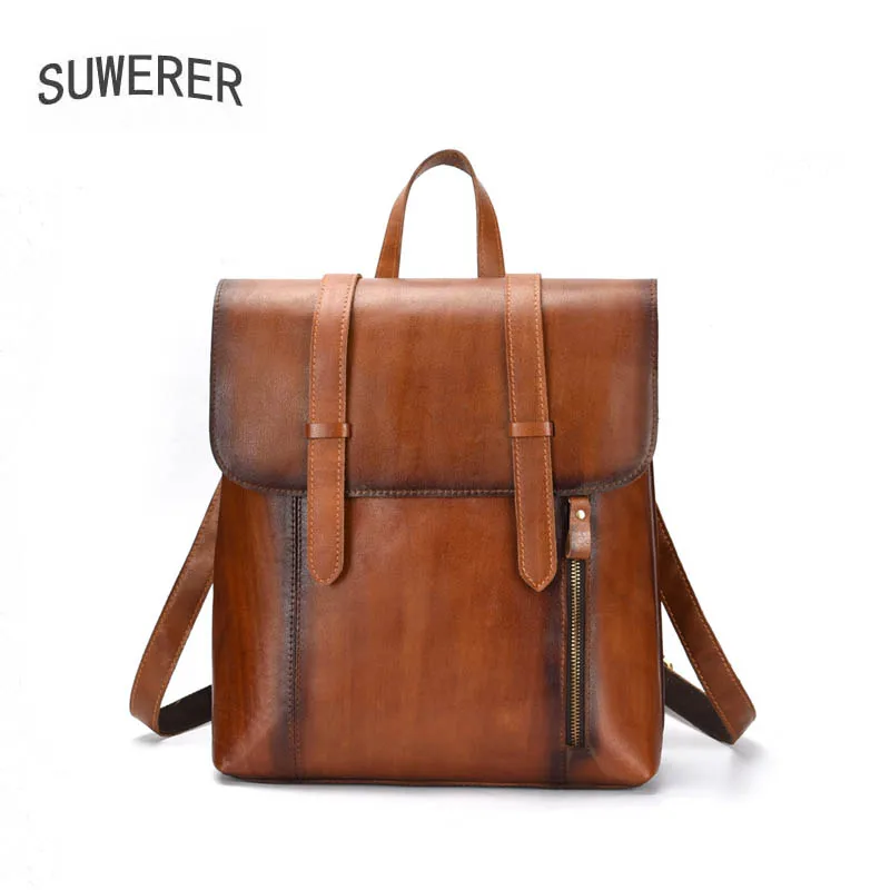 

SUWERER 2020 New Genuine Leather Cowhide retro handmade real cowhide backpack men's travel large capacity backpack