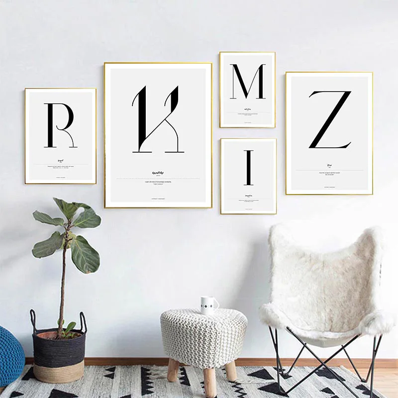 Художественные плакаты и принты на холсте с буквами от A до Z в скандинавском