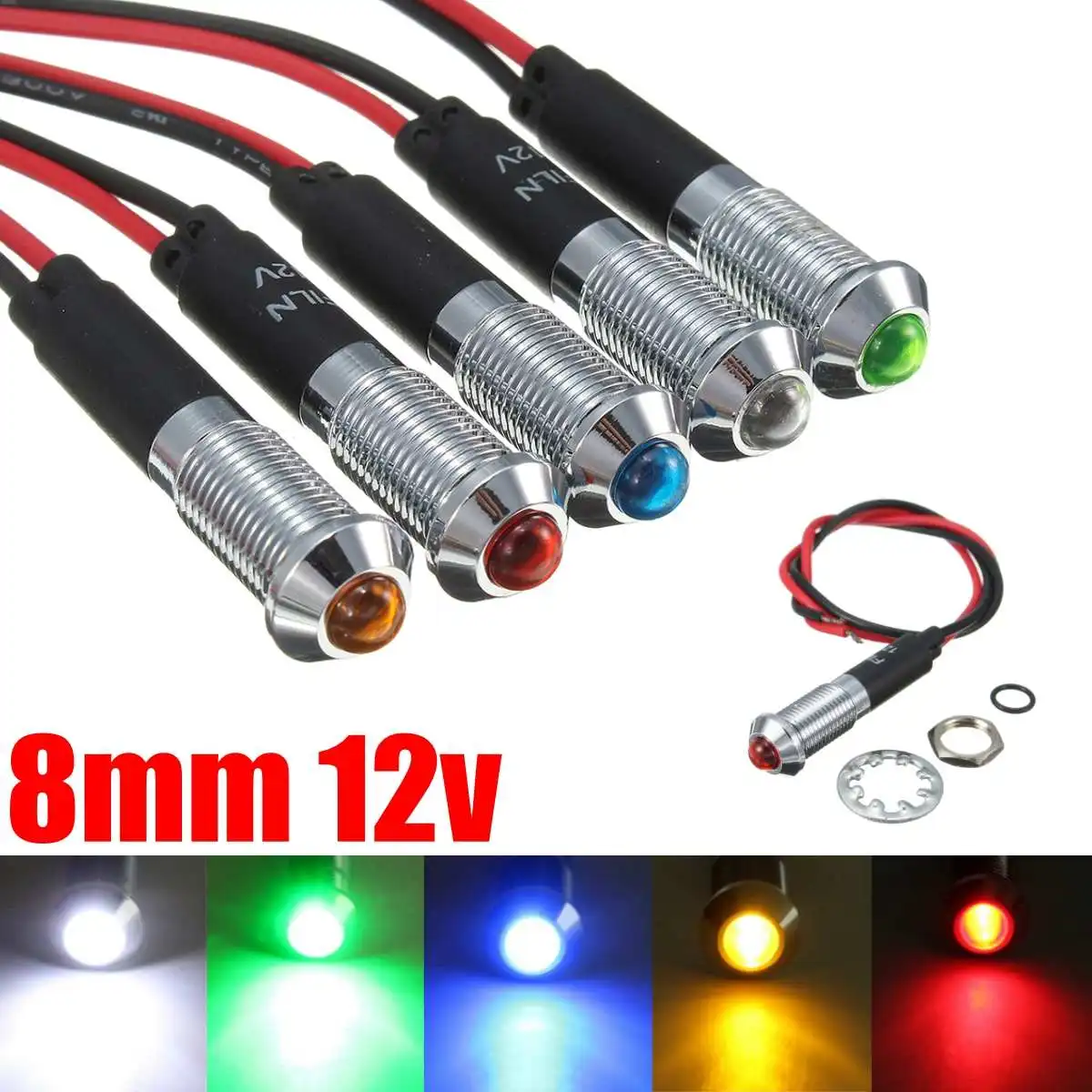 

8mm 12V Car Boat LED Dashboard Dash Panel Warning Indicator Light Lamp Universal