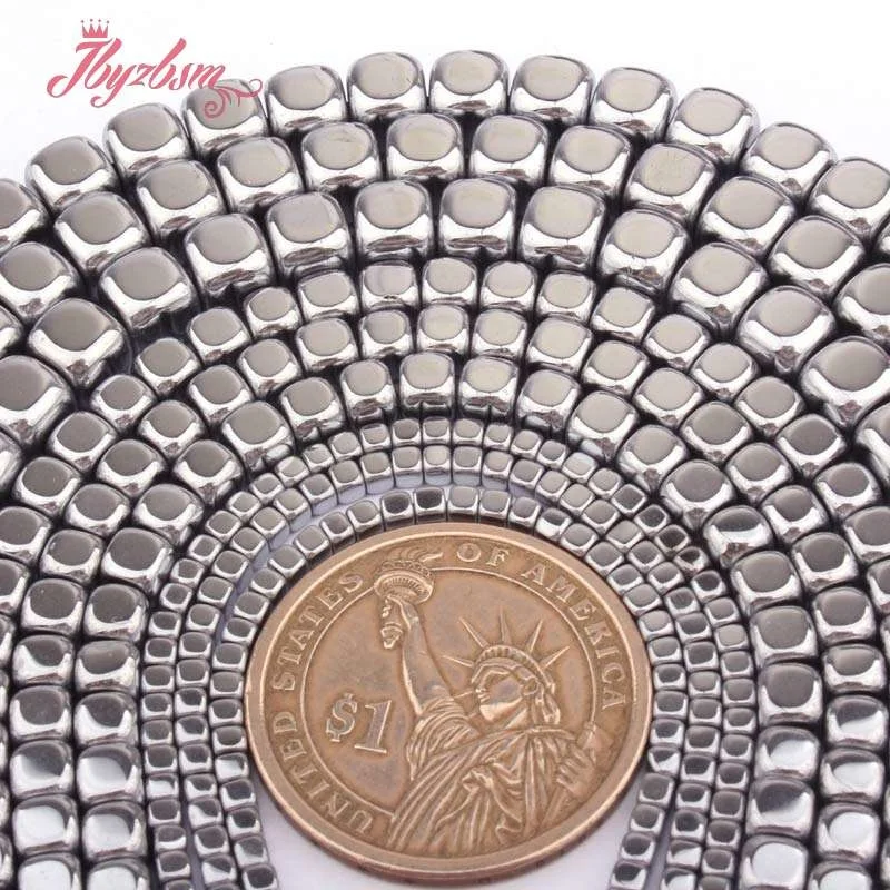 2 3 4 6 мм Гладкие кубические серебряные гематитовые бусины из натурального камня