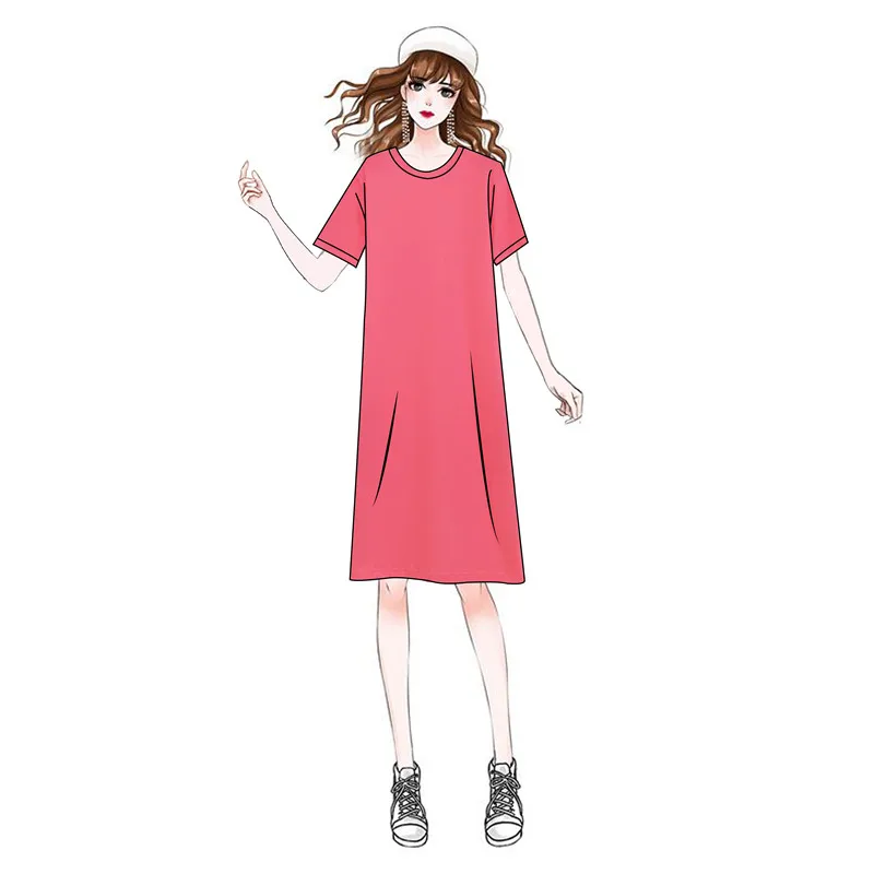 

Willstage Pink T shirt Plus size 5XL t shirts dress loose striped patchwork short sleeve long tees 2020 Summer casual Tops