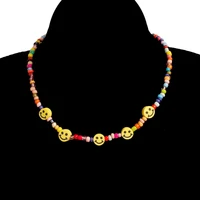 bohemian rainbow smiley beaded handmade sugar shell cute sweet personality multilayer necklace girl fashion beach jewelry