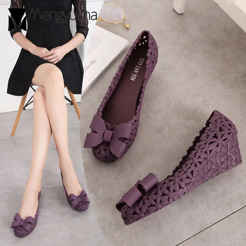 Сандалии-желе женские с вырезами летняя обувь на танкетке Chaussures Femme сандалии