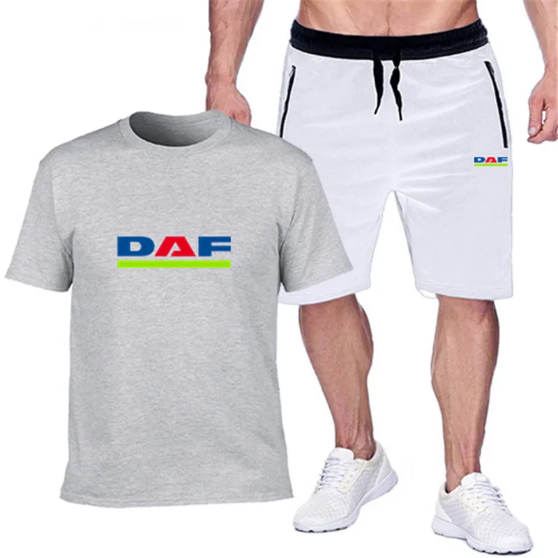 

popular new DAF car logo printed pure cotton men's T-shirt + Sports Shorts Set high quality pures T shirt sport running