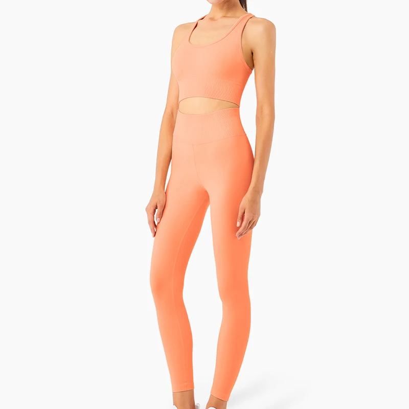 

Fashion Seamless 2PC Gym Clothes High Elastic Gathered Sportwear Bra With Leggings Fitness Outfits Conjunto Deportivo Mujer