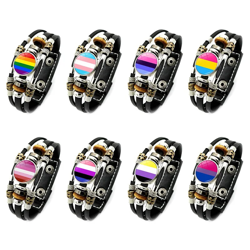 Хит продаж с изображением ЛГБТ-радуги Лесбиянки Гей кожаный браслет в стиле