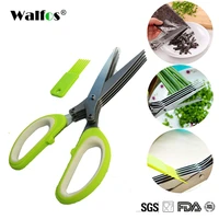 walfos multi functional stainless steel kitchen knives 5 blades scissors sushi shredded scallion cuttter herb spices scissors