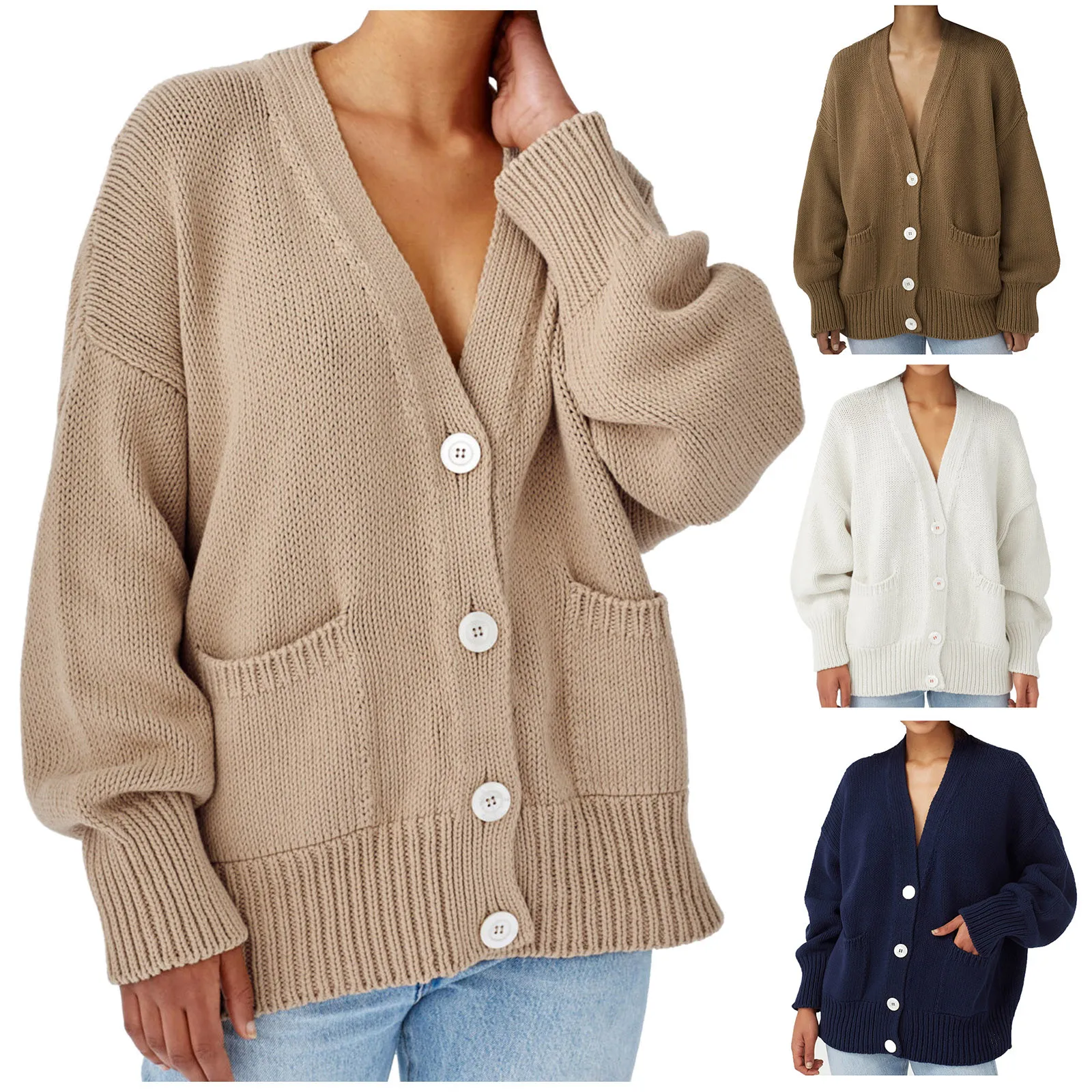 

Oversized Knitted Cardigans Women Harajuku Sweater Pocket Autumn Winter 2021 Korean Tops Casual Vintage Warm Cardigan Coat