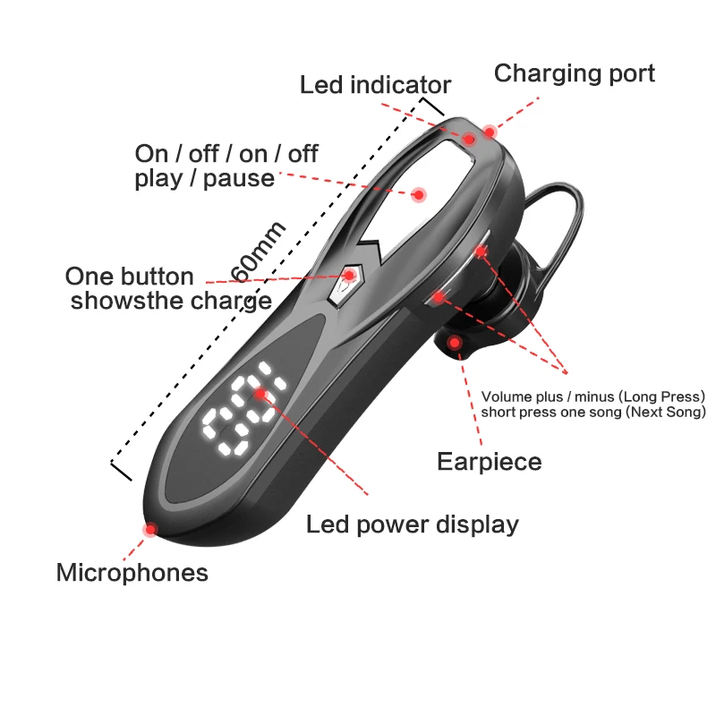 

F9 Single Bluetooth Earphone Wireless Car Business Handsfree Bluetooth Headset Earphones with Microphone for Driving