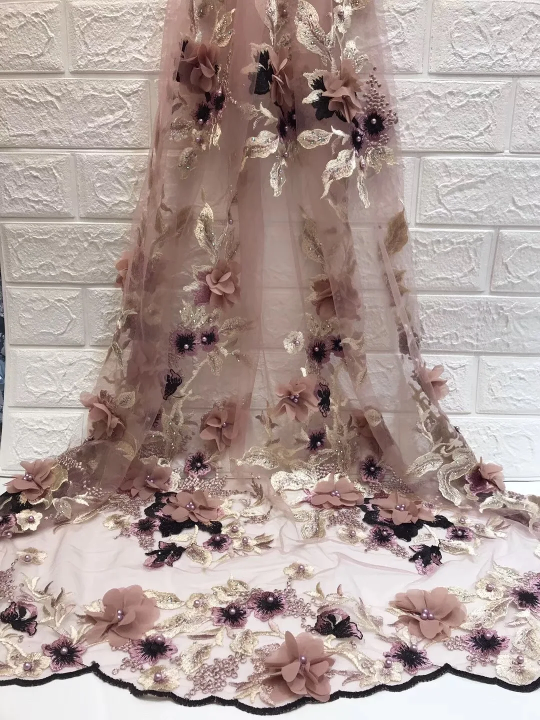 

High Quality Lace Fabric Applique Beaded Embroidery Craft Sewing For Wedding Dress Party Skirt Fabric 5 Yards