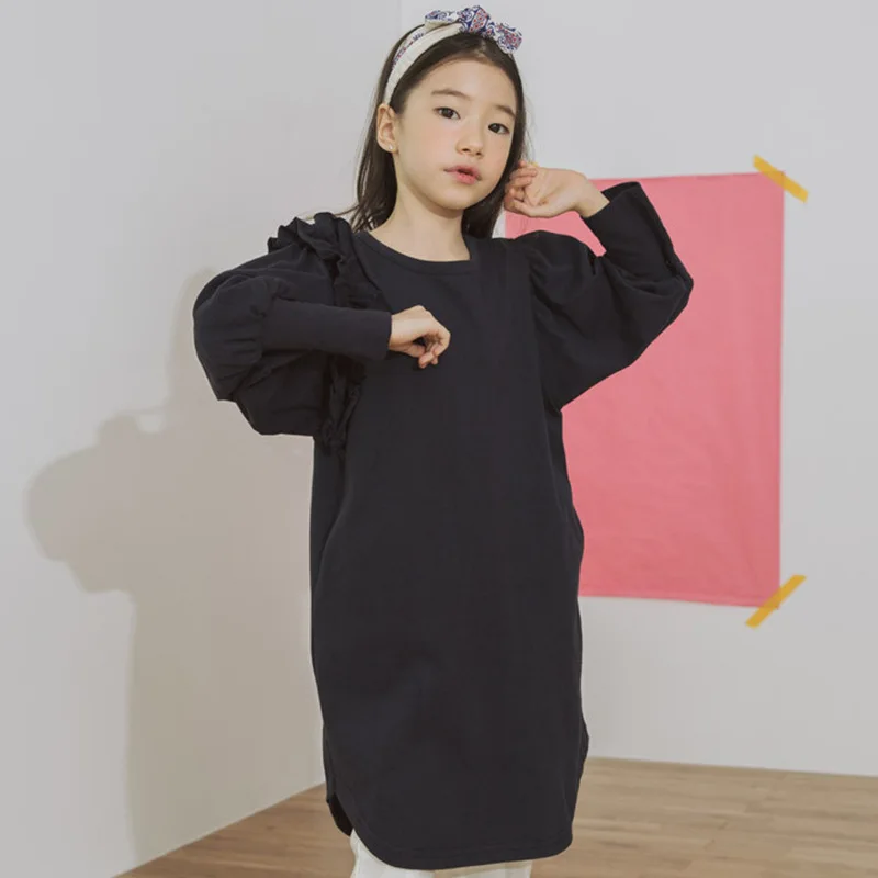 School Clothing Autumn Teens Kids Dress For Girls Lantern Sleeve Girl Children Purple Black Sweatshirts | Детская одежда и обувь