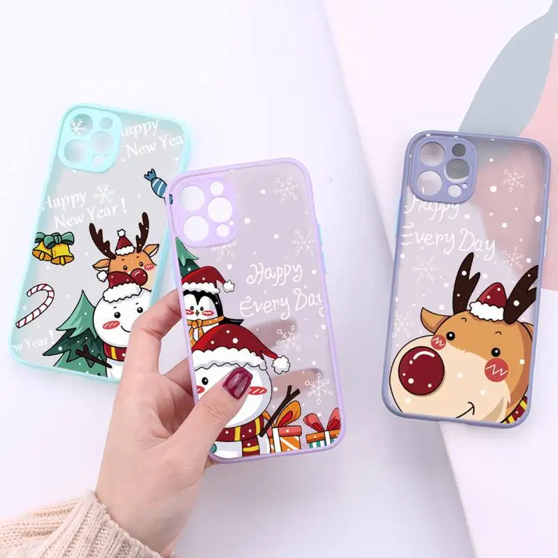 

Merry Christmas new year Elk cartoon Phone Case matte transparent For iphone 7 8 11 12 13 plus mini x xs xr pro max cover