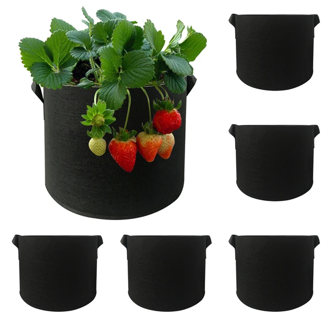 

100pcs DHL Black Fabric Pots Plant Grow Bags with Handles Planting Bag Seedling Flowerpot Size 1, 2, 5, 10, 15, 20 ,30 Gallon