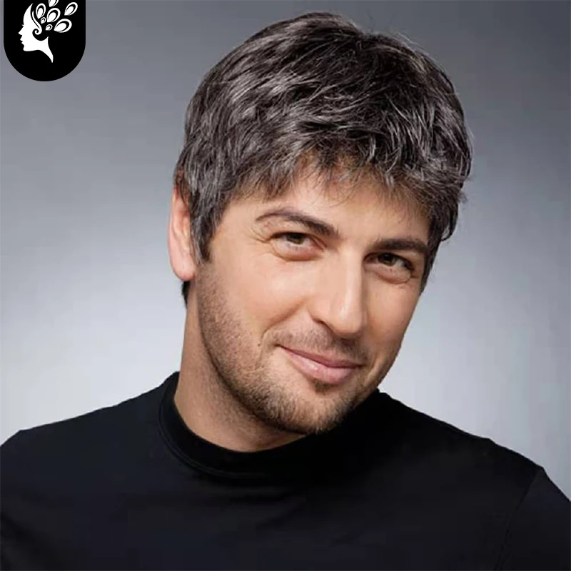 Короткие прямые натуральные парики с эффектом омбре серые и коричневые