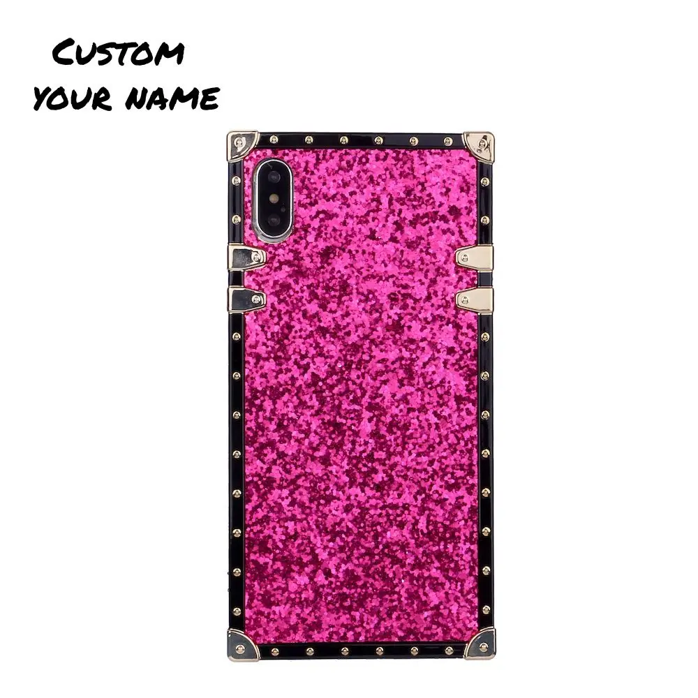 Hot Pink Glitter Индивидуальный блестящий чехол для телефона, персонализированное имя, блестящий чехол для багажника, чехол для iPhone 11 Pro 6 6S 7Plus 8Plus 7 8 XR X XS Max - Цвет: Hot Pink Glitter