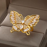 boho crystal butterfly rings for women stainless steel gold silver color zircon butterfly finger ring wedding jewelry gift 2021