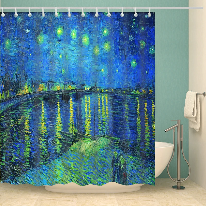 

Blue Lake Scenery Shower Curtain Set with 12 Hooks Natural Plants Bathroom Decoration Washable Polyester Fabric