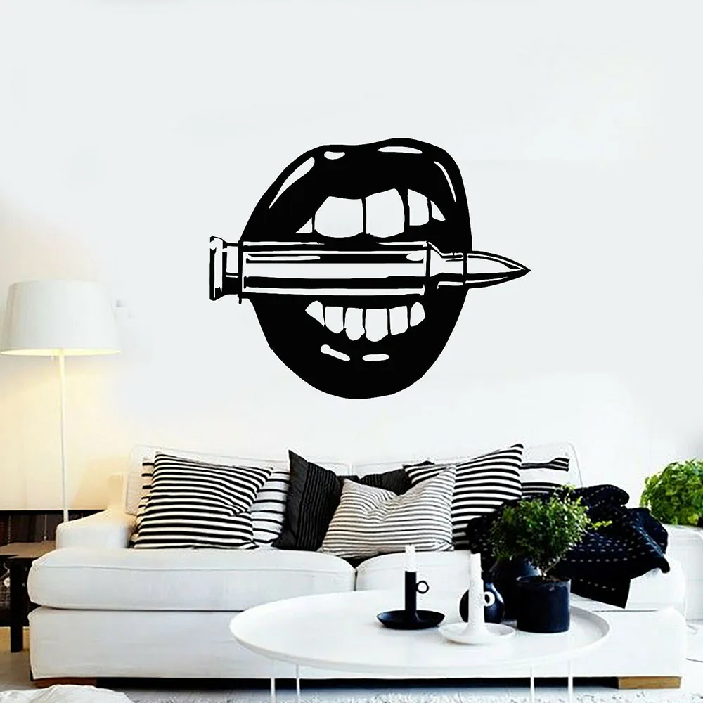 

Sexy Girl Vinyl Wall Decal Woman Lips Bullet Shooting Range Beauty Salon Interior Decor Door Window Stickers Wallpaper Art E144