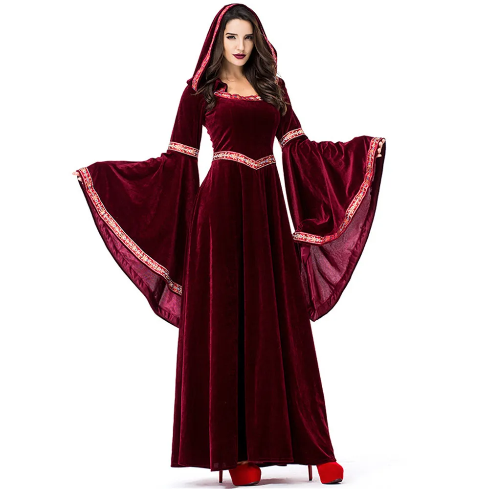 Halloween medieval costumes for women Red Medieval Renaissance Evening Party Dresses Vampire Wizard fancy cosplay costume | Тематическая