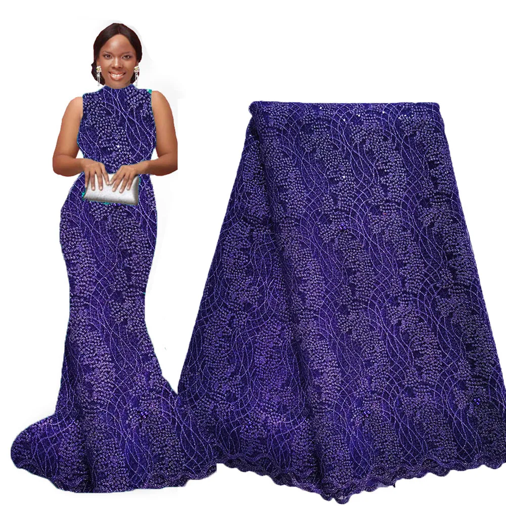 Элегантная фиолетовая Золотая оптовая продажа нигерийских кружевных тканей для