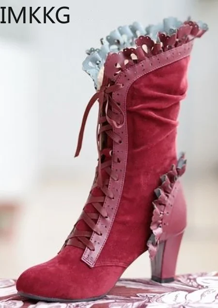 Ботинки женские зимние из ПУ кожи до середины икры на высоком каблуке|Сапоги